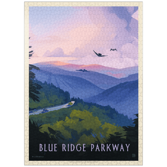 MyPuzzle - Blue Ridge Parkway: Bird's Eye View, Vintage Poster - Premium 1000 Piece Jigsaw Puzzle for Adults