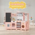 thumbnail image 2 of Pirecart Kids Corner Play Kitchen Set, Wooden Toddler Kitchen Toy with Lights & Sounds, Sink, Faucet, Ice Maker and Washing Machine, 6Psc Cooking Accessories, Pink, 2 of 9