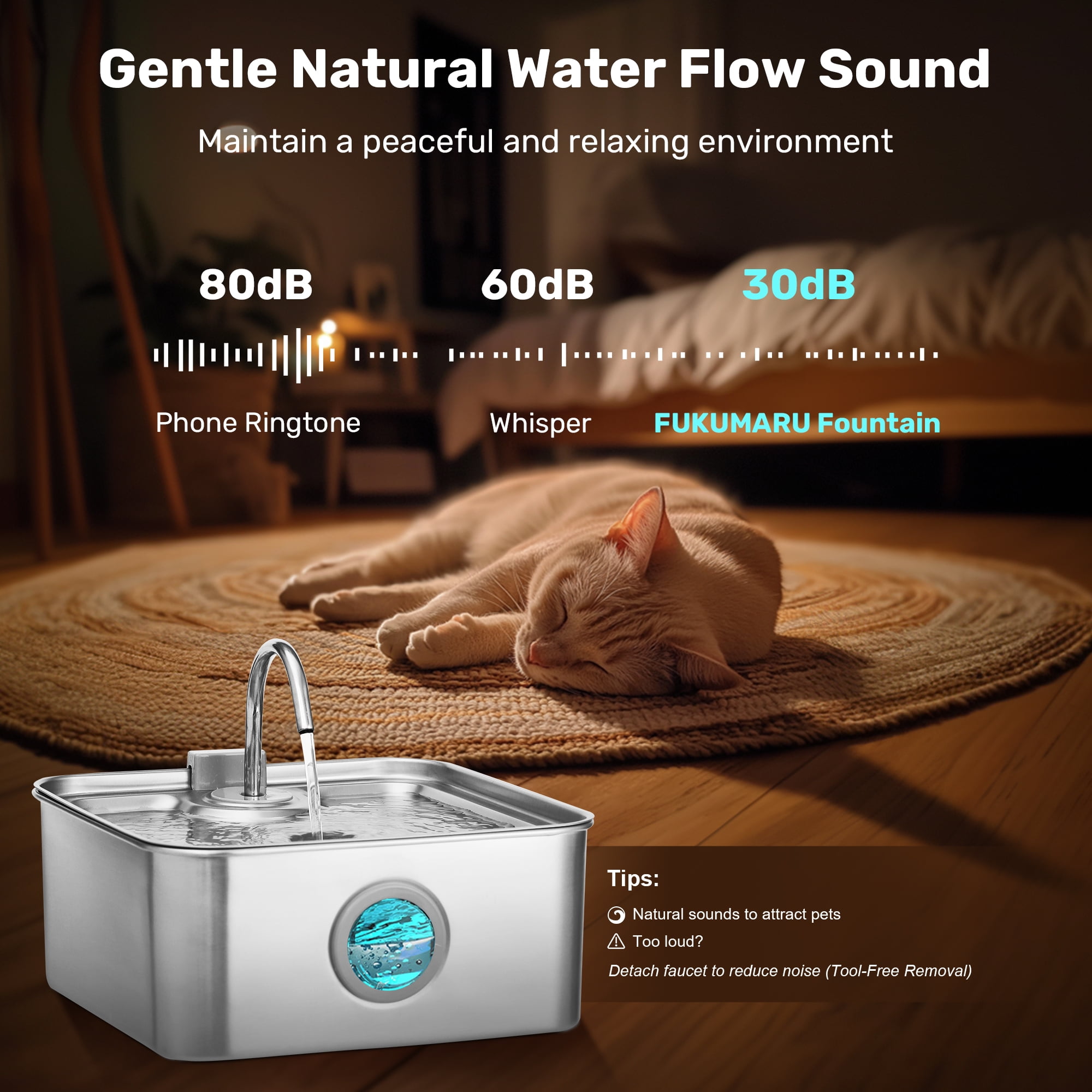 FUKUMARU 7L Dog Water Fountain, Stainless Steel Automatic Cat Fountain with 3 Filters