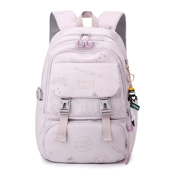 Mochila Simple con estampado de dibujos animados con colgante, bolsa de viaje de gran capacidad que combina con todo para estudiantes de escuela primaria