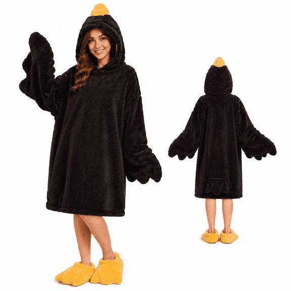 Duck Pajamas, Duck Onesie, Oversized Fleece Goose Blanket Hoodie with Wing Sleeves, Funny Animal Costume