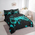 thumbnail image 3 of jejeloiu Kids Gamepad Controller 7pcs Bedding Comforter Set,Gamer Gaming Queen Bedding Sets,Cyan Black Queen Sheet Sets For Adults,Ultra Soft Home Decor Reversible, 3 of 8
