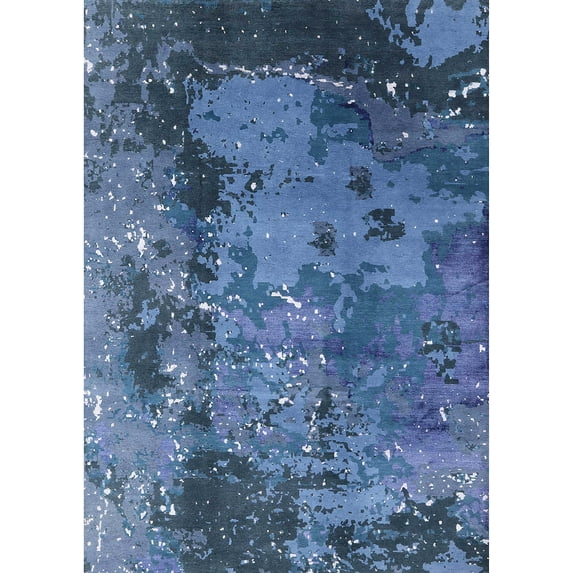 Ahgly Company Indoor Rectangle Mid-Century Modern Blue Oriental Area Rugs, 2' x 5'