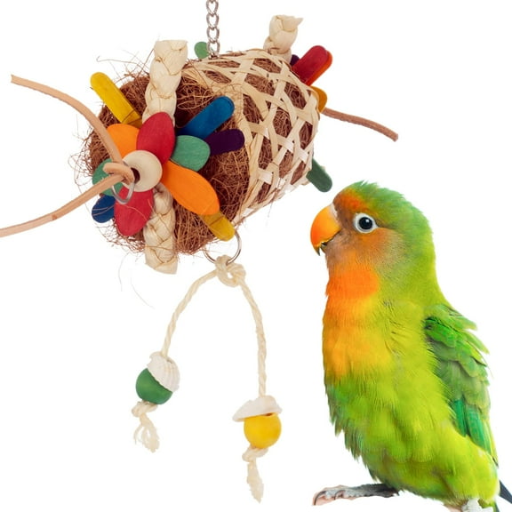 Super Bird Creations SB1226 Sidewinder Bird Toy - Crunchy Bamboo Basket with Coconut Fiber Nest & Colorful Popsicle Sticks - Nesting Sidewinder for Preening - Ideal for Medium Bird Size Parrots