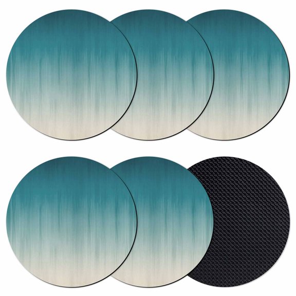 Teal Blue Ombre Coasters Set of 6, Absorbent Coasters for Drinks, Contemporary Gradient Abstract Art Coaster for Desk Coffee Table Protection, Home Decor House Warming Gifts 4"