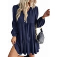 thumbnail image 1 of Vestidos Cortos de Larga para Mujer, Cuello en V, Informales, Holgados, con Vuelo, con , Estilo Bohemio para Vacaciones, para Otoño Azul Marino M, 1 of 9