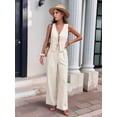 thumbnail image 6 of Women'S 2 Piece Outfits Striped Tie Front Sleeveless Peplum Tank Top and Wide Leg Pants Sets Khaki M, 6 of 9