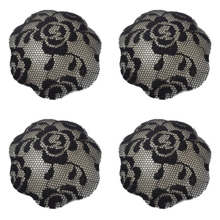 Womens Silicone Pasties  Adhesive Flower Bra Reusable 2 Pair Invisible Silicone Lace Nipple Cover-black