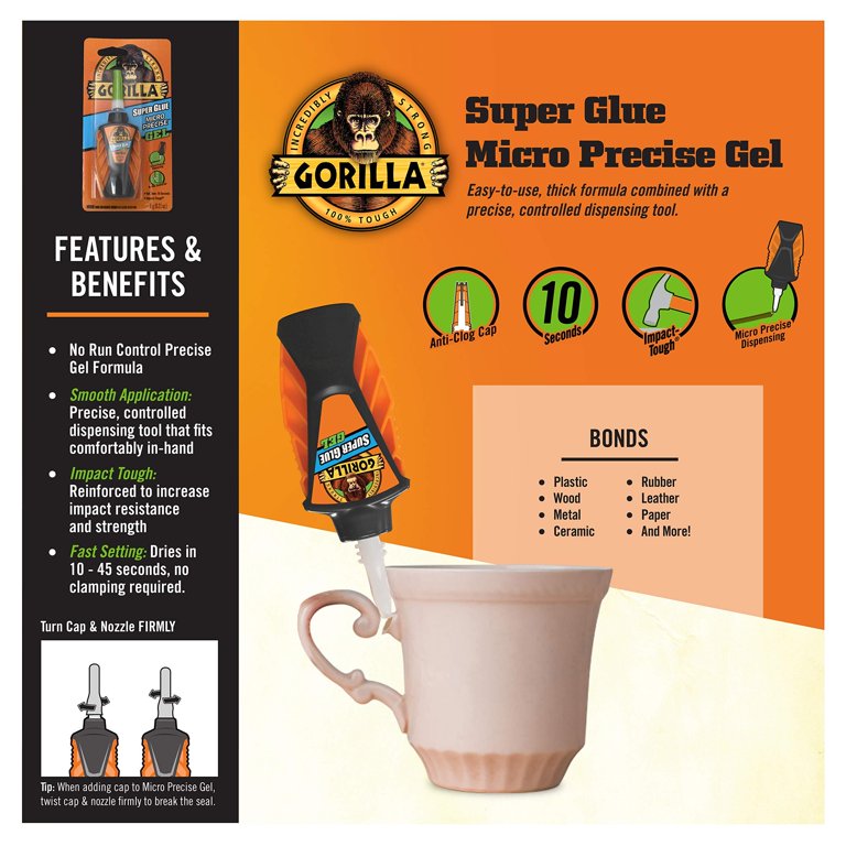 Gorilla Micro Precise Super Glue Gel, 6-Pack - No-Run Formula For Quick Repairs