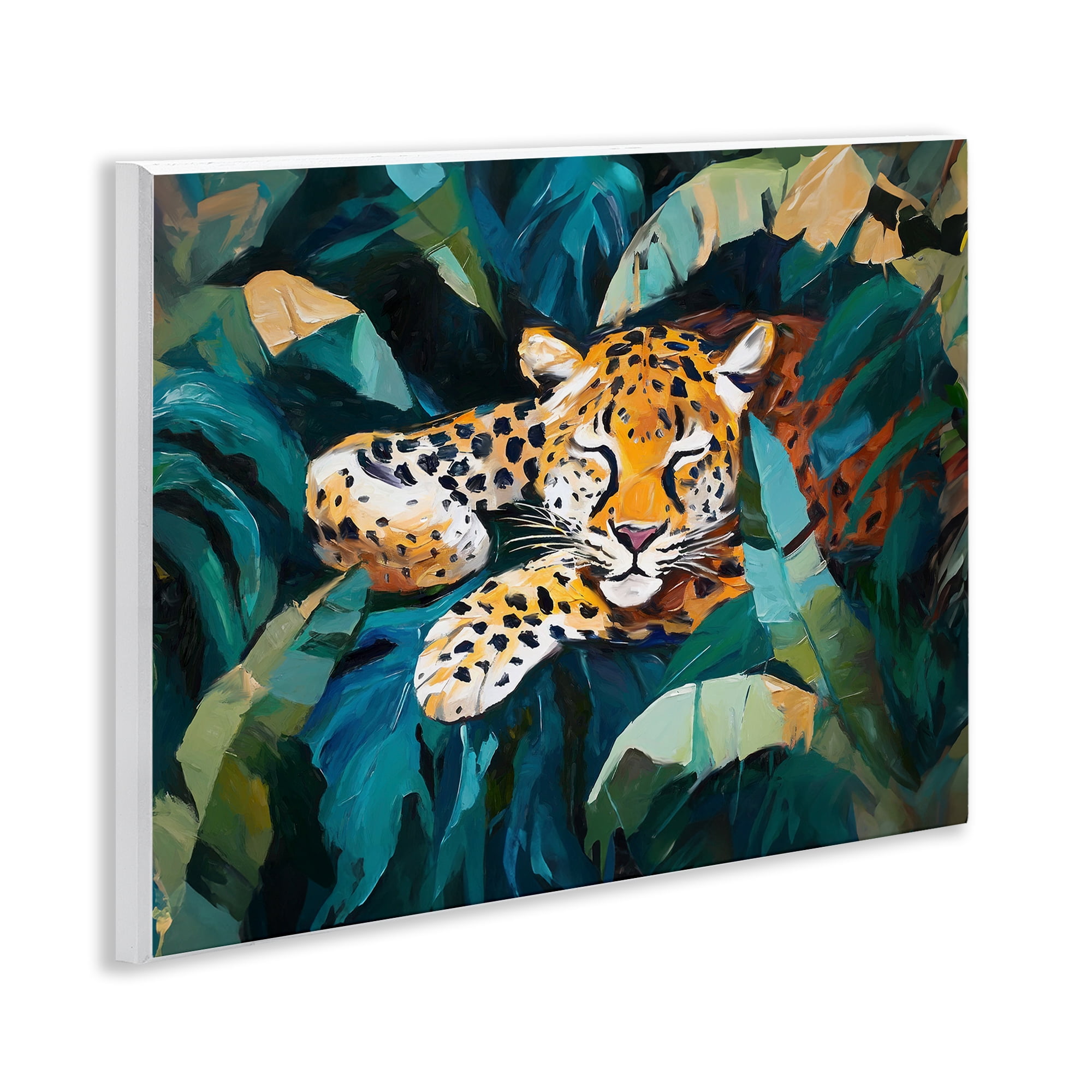 Stupell Industries Leopard Sleeping in Leaves Animals & Insects Painting Unframed Art Print Wall Art, 14 x 11