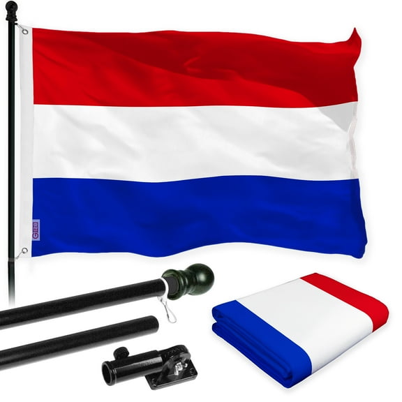 G128 Combo Pack: 6 Feet Tangle Free Spinning Flagpole (Black) Netherlands Dutch Flag 3x5 ft Printed 150D Brass Grommets (Flag Included) Aluminum Flag Pole