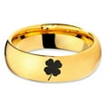 thumbnail image 2 of Tungsten Lucky Charm Four Leaf Clover Band Ring 7mm Men Women Comfort Fit 18k Yellow Gold Dome Polished, 2 of 4