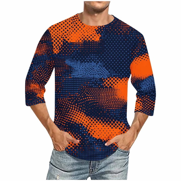Weiqiqre Mens Clothing Three-quarter Sleeves Tops Summer O-Neck Print Camouflage Tops Dressy 2024 Blouse