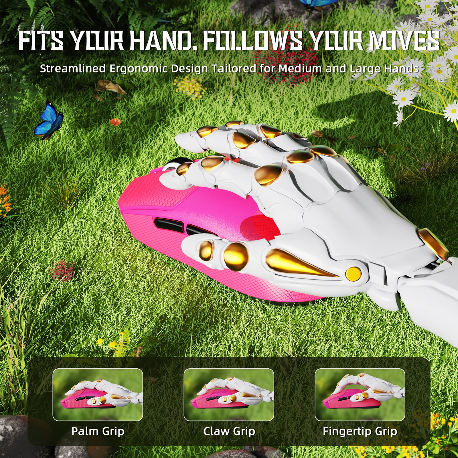 ATTACK SHARK X8 SE Wireless Gaming Mouse, Tri-Mode 2.4G/USB-C Wired/Bluetooth, PAW3311 Sensor, 25000 DPI, 55g Lightweight Design, 500mAh Battery, Grip Tape Included, Berry
