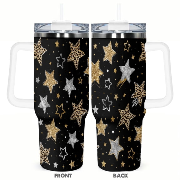 40oz Leopard Print shimmering star Tumbler with Handle and Straw Insulated Car Travel Coffee Cup Gift for Women