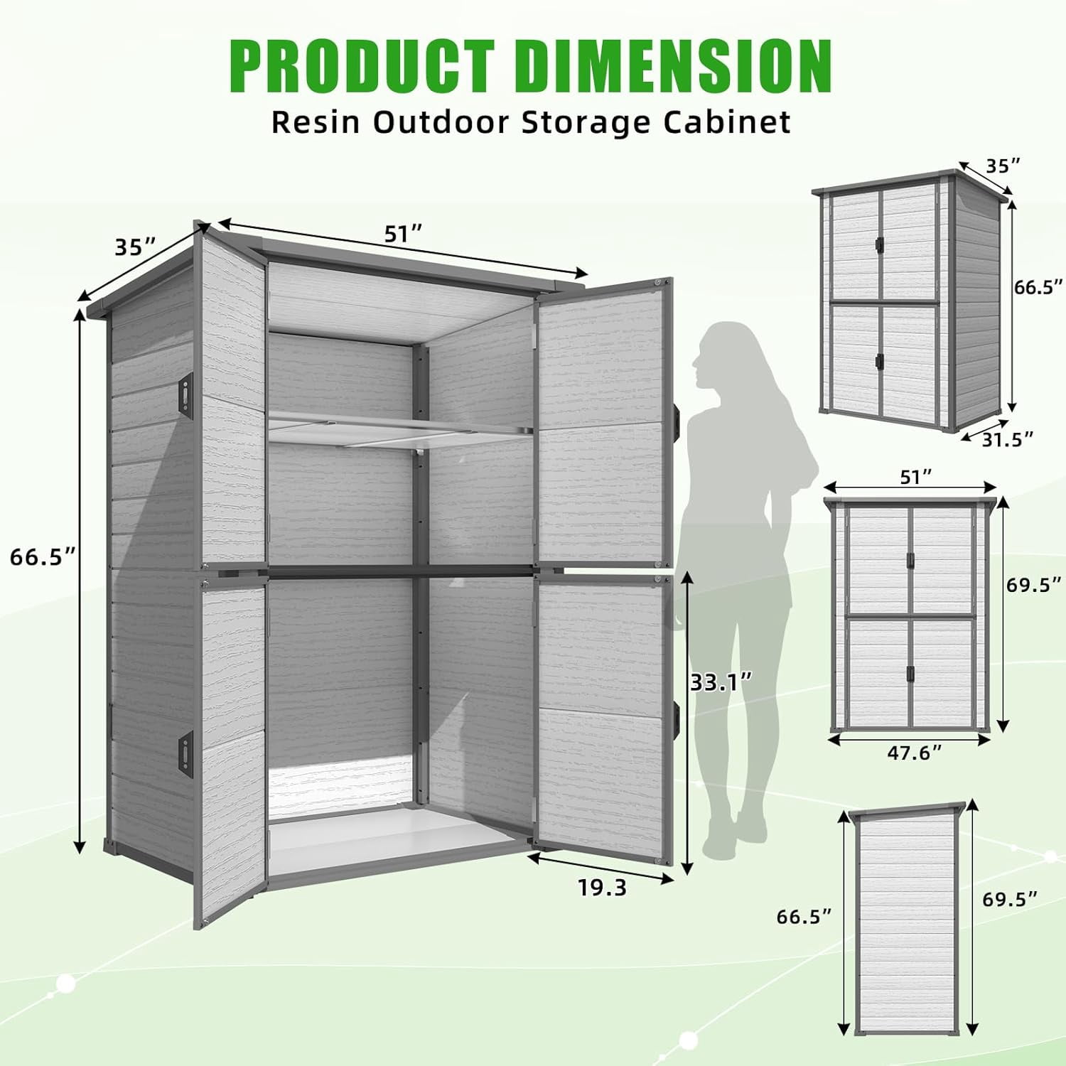YODOLLA Large 58 Cu.ft Resin Outdoor Storage Cabinet with Adjustable Shelves, Vertical Tall Plastic Storage Shed with Reinforced Floor, Weatherproof Outdoor Storage Clearance with Base
