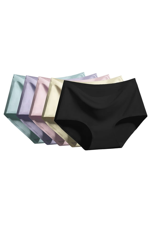 5 Pcs Women Seamless Panties Ice Silk Mid Waist Briefs Knickers Underwear;5 Pcs Women Seamless Panties Ice Silk Mid Waist Briefs Knickers Underwear
