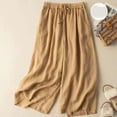 thumbnail image 5 of Likimi Linen Pants For Women Wide Leg Elastic Waist Summer Loose Fit Solid Color Fashionable Trousers Yellow Size 3Xl, 5 of 5