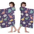 thumbnail image 4 of Purple Cartoon Dinosaurs Speech Bubbles Pattern Hooded Bath Towel，60"x35" for Ages 3 To 12 Kids, Quick Dry Lightweight Soft Microfiber Hood Beach Towel Cover Up for Kids, 4 of 7