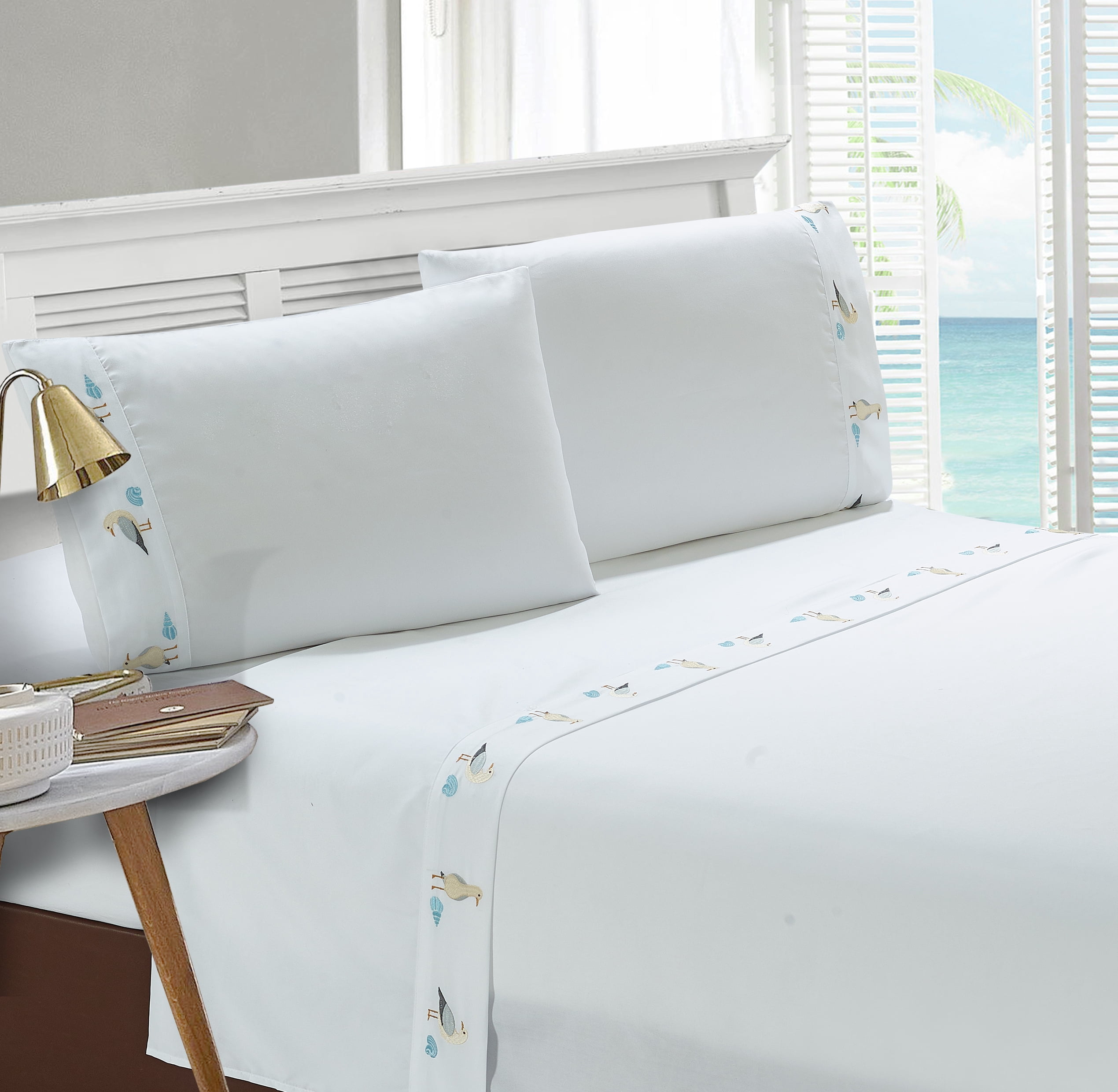 Embroidered Seabirds Sheet Set Full