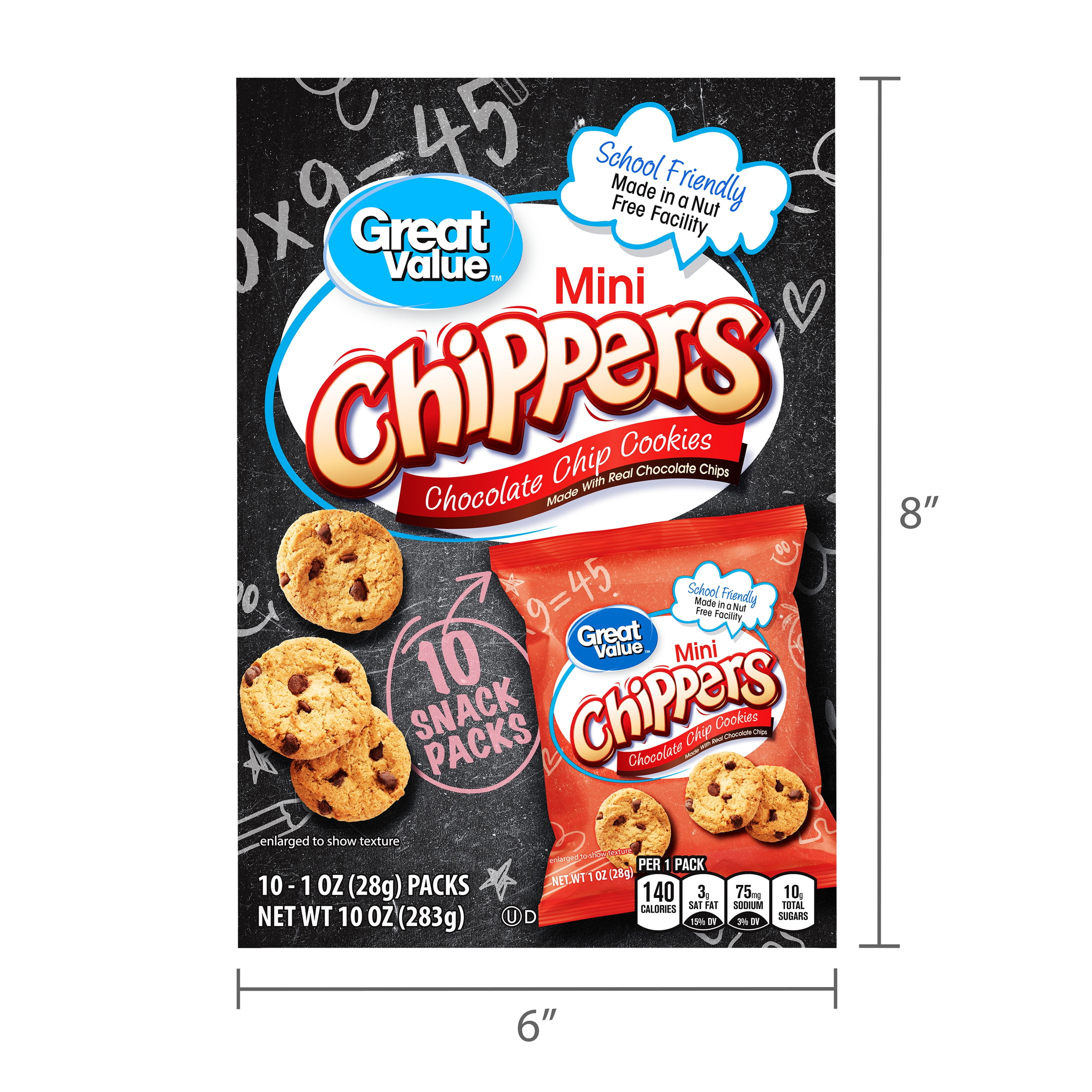 Great Value Mini Chipper Cookies, 1 oz, 10 Snack Packs, Chocolate