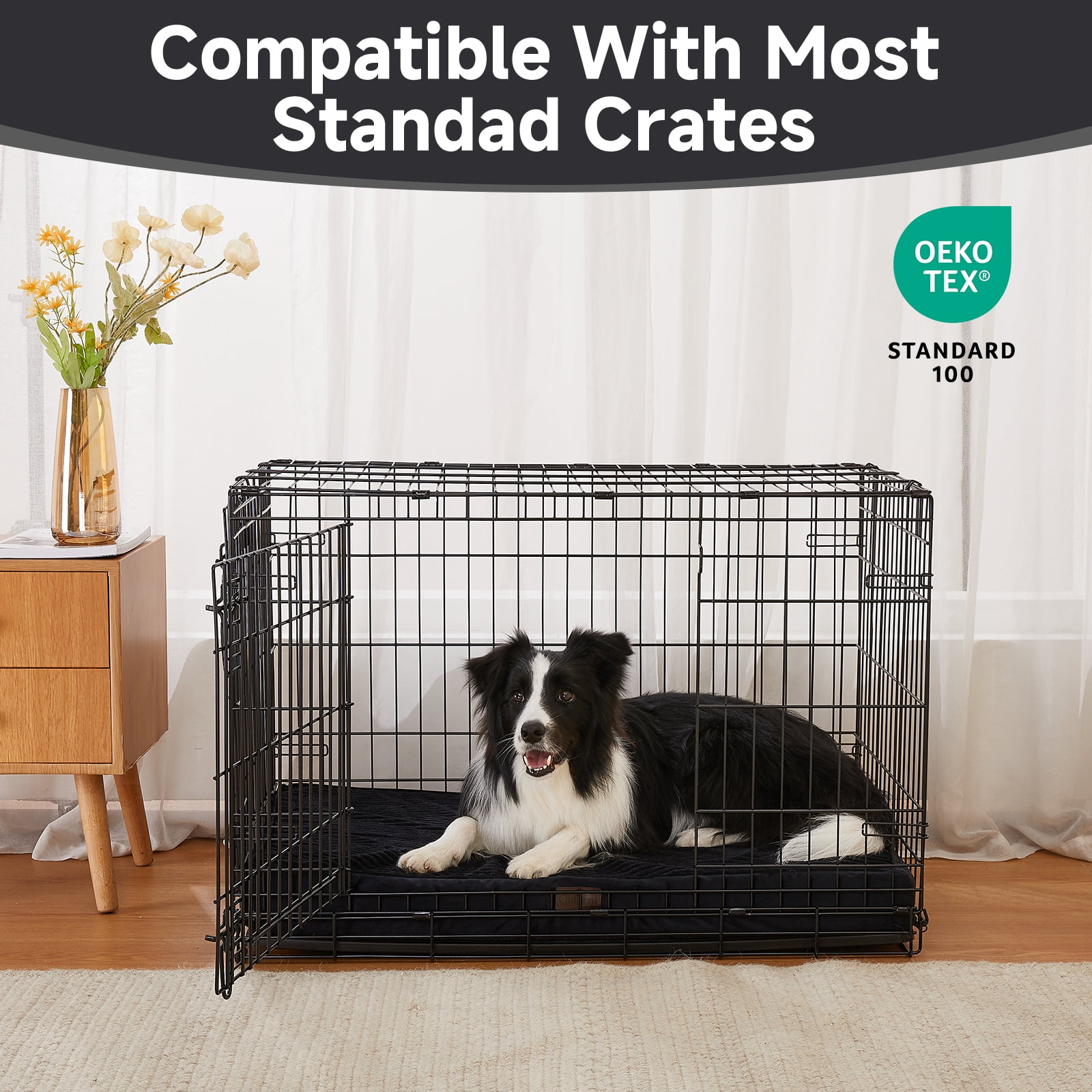 OhGeni Orthopedic Large Dog Bed 35in, Deluxe Pet Bed for Crates, Waterproof and Washable, 25D Egg Crate Foam Pad Anti-Slip Sleeping Mat for Cats Breeds, 35" x 22", Black
