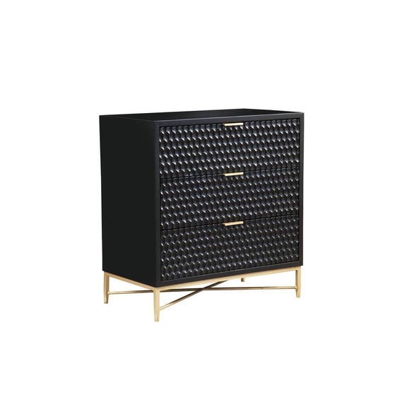 Origins by Alpine Black Pearl Three Drawer Small Wood Chest in Black