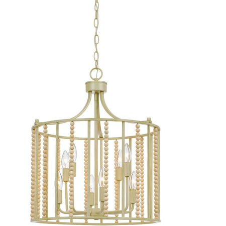

Hanover Calliope Natural Wood Bead Chandelier in Antique Cream | Hanging Light Fixture for Bedroom Living Room Hallway Entryway Bar Kitchen Nursery | 8 Lights | Hardwired