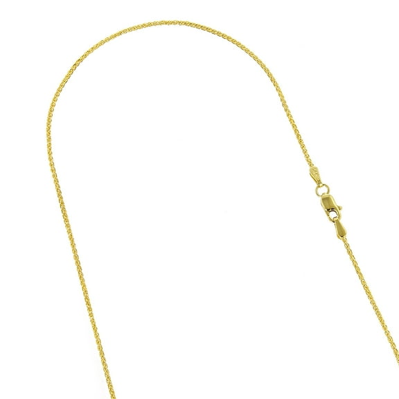 14K Solid Yellow Gold 1.5mm Wide Shiny Round Wheat Chain 18 Necklace with Lobster Clasp