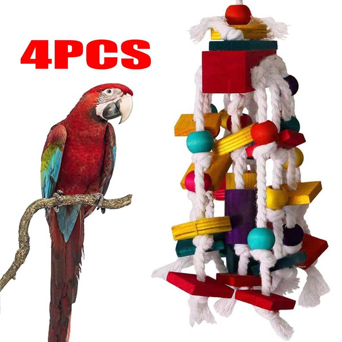 4Piece Bird Toys Parrot Chew Toy MultiColoured Wood Block Tear Toys