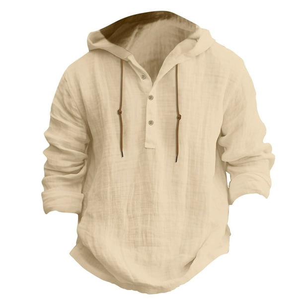 Camisa con capucha y botones de color liso para hombre - Poliéster y algodón - Ropa de diario/para el trabajo - Manga larga - S-XXXL