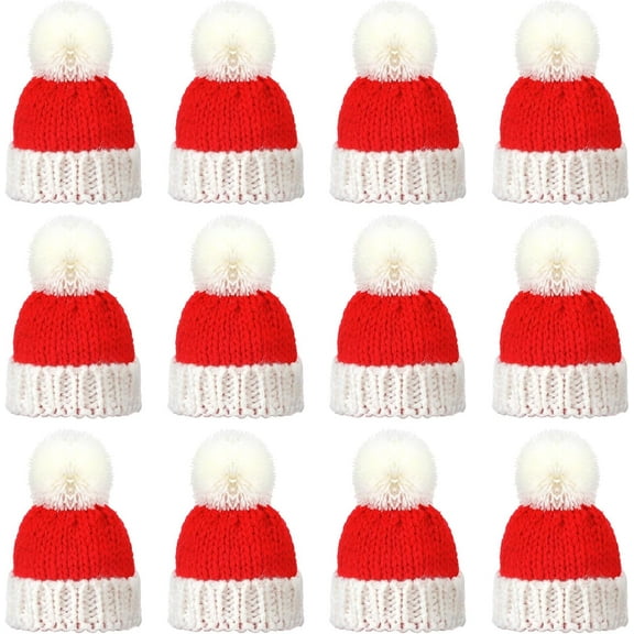 Dalrosia 12PCS Mini Christmas Knit Hats Round Tiny Santa Hats with Pom Pom Knitting Doll Hats for Crafts Small Santa Hats Crafts Christmas Tree Ornaments Hats for DIY Hair Accessories