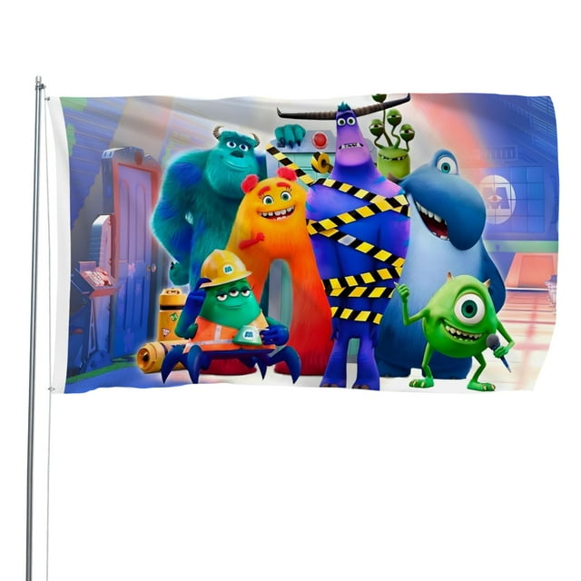 EGmoda Monstruos a la Obra Bandera impresa con temática, regalo perfecto para fanáticos, amigos y familiares, y adecuada para actividades al aire libre e interiores, decoraciones de fiesta. 120*180CM