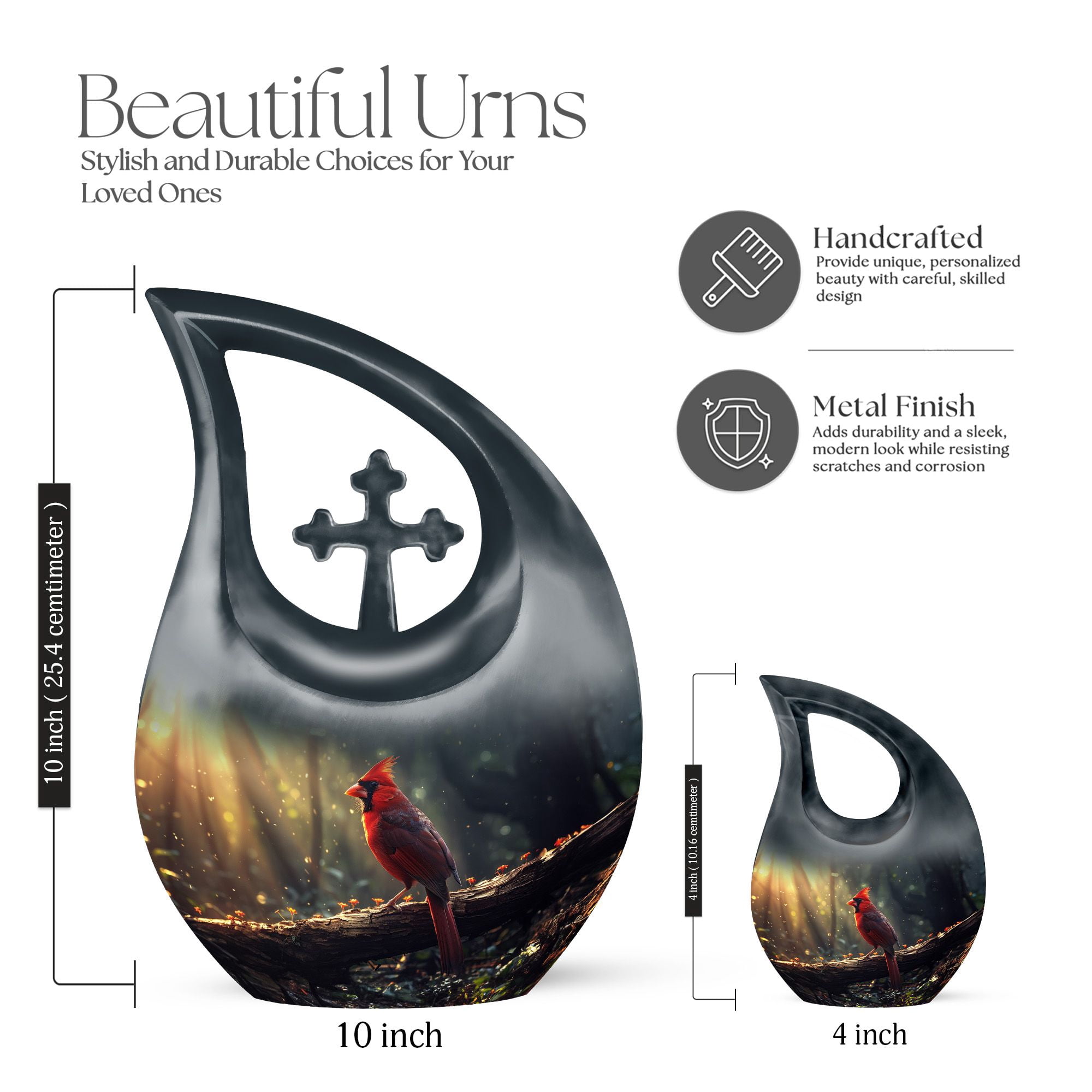 MUKTIVE Cardinal Burial Urns for Adult Male, Combo Sets Black Cremation Urns for Human Ashes Adult Female, Decorative Bird Urn, Funeral Urn for Human Ashes, (1 Large 10 ", 4 Keepsake 3 ")