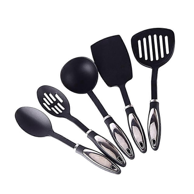 Black 5Pcs Cooking Utensils Set Nylon Kitchenware For Home Users Ideal For Cooking And Baking