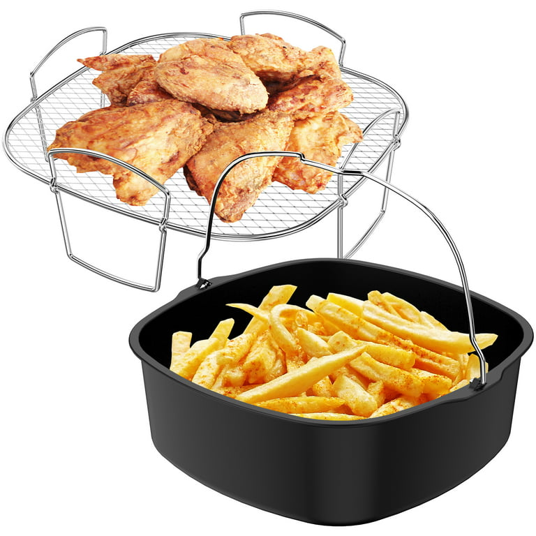 Lieonvis 2Pcs Air Fryer Cooking Accessory Kit 8Inch Stainless Steel Air  Fryer Rack Reversible Rack and Non-stick Baking Pan Universal Air Fryer  Accessories Dishwasher Safe 