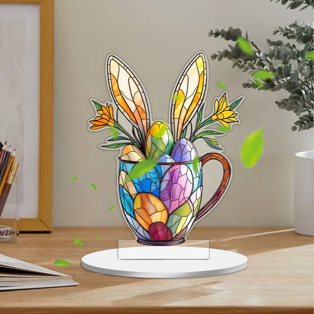 TIMIFIS Acrylic Plaque, Home Decor Easter Bunny Easter Cup 2D Flat Acrylic Desktop Decoration Ornament