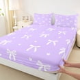 thumbnail image 3 of Feelyou Dreamy Purple Ribbon Queen Sheet Sets for Teen, Kawaii Love Heart Flat Sheet, Princess Bowknot Theme Queen Fitted Sheet, Lightweight Room Decor, 4-Piece, 3 of 7