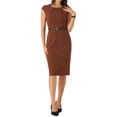 thumbnail image 1 of Vestido elegante de mujer Inspire Chic con mangas cortas, ceñido a la cintura, ideal para el trabajo, color marrón, talla S, 1 of 6