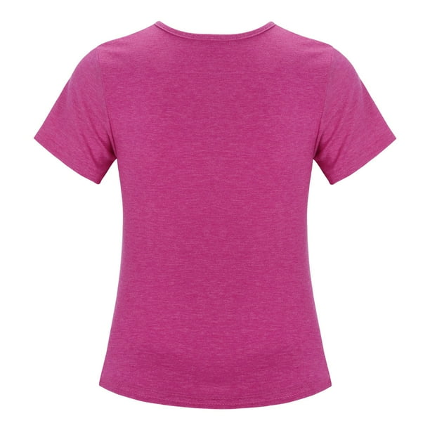 B91xZ Girls T Shirt 2024 Dance Crop Top Kids Plain Short Sleeve T Shirt Hot Pink 8 9 Years