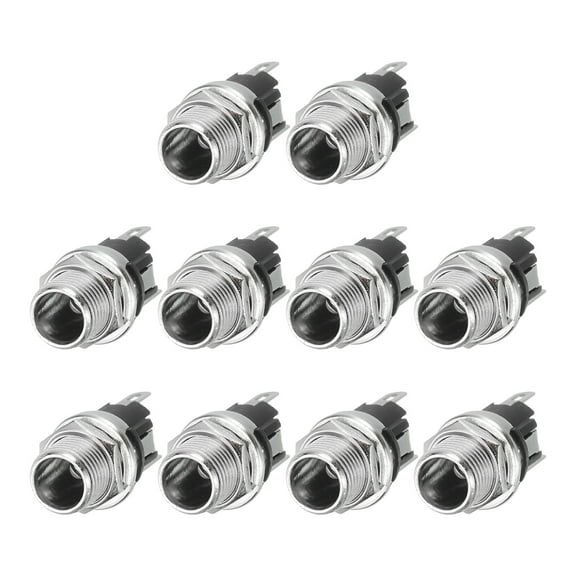 Uxcell 10pcs DC5525 Power Jack, 30V 0.5A 5.5x2.5mm 3 Pin DC Power Female Panel Mounting Connector Socket with Metal Nut Washer for Electronics Devices, Silver 10.8x10.8x24.3mm