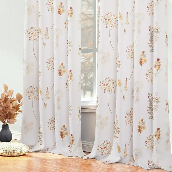 XTMYI Burnt Orange Curains 2 Panels for Living Room Decor,Colorful Floral Pattern 80% Blackout Curtains for Bedroom,52x84 Inches Long,Rust Colored Brown and White