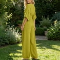thumbnail image 6 of Ygbgbb Womens V Neck Cuffed Half Sleeve Jumpsuit Self Tie Fitted Waist Wide Leg Floor Length Pants with Hidden Pockets for Dinner Outings Town Trips Green XXL, 6 of 7