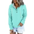 thumbnail image 2 of Women's Pullover Hoodies Tops Solid Color Casual Button Down Long Sleeve Pocket Sweatshirts, Versatile Fall Winter Fashion Wear with Comfort Fit and Stylish Design for Daily Use,Light Blue,2XL, 2 of 8