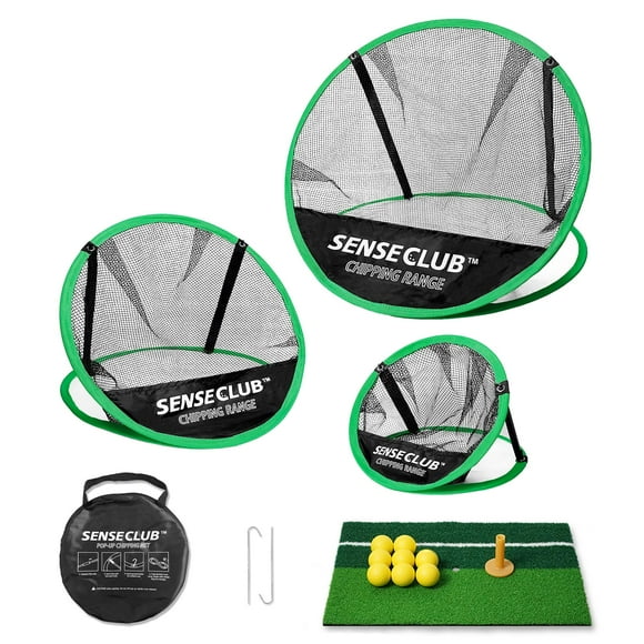 Red de golf SENSECLUB para interiores y exteriores con alfombrilla y pelotas