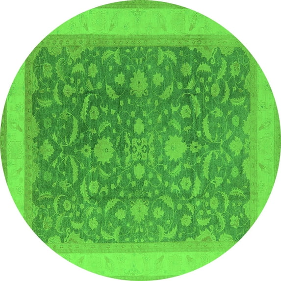 Ahgly Company Indoor Round Oriental Green Industrial Area Rugs, 4' Round