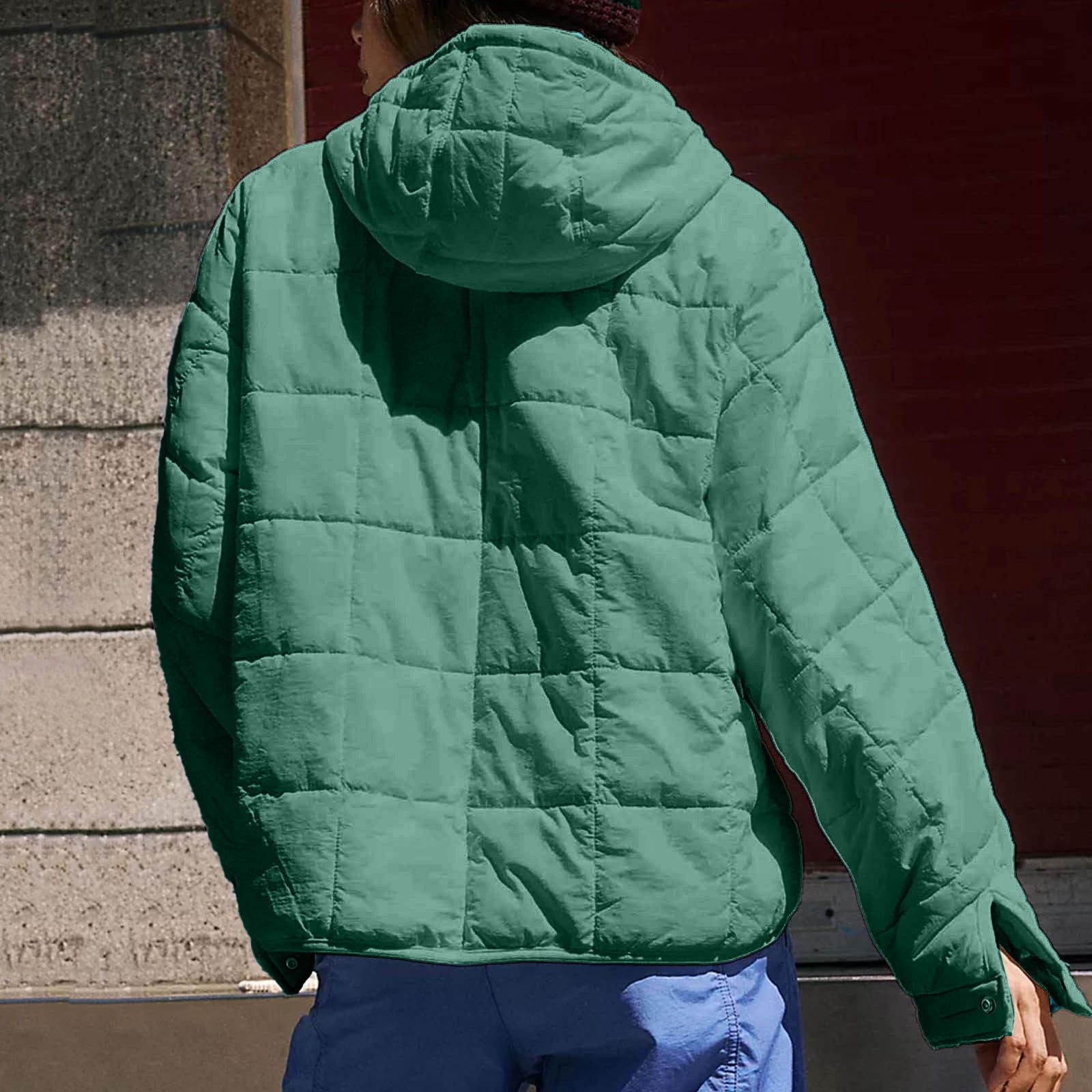 GEWSEY Quilted Puffer Jacket Womens with Hood Packable Pullover Jacket Lightweight Oversized Winter Warm Padded Coats (Dark Green, M)