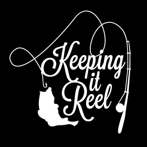 Keeping It Reel Fishing Decal Sticker | 5.5-Inches By 5.4-Inches | White Vinyl