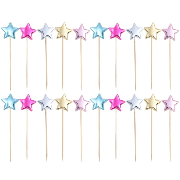 LABSERRON Birthday Star Cake Picks 50Pcs Fashion Bamboo Cupcake Toppers for Cake Decorating