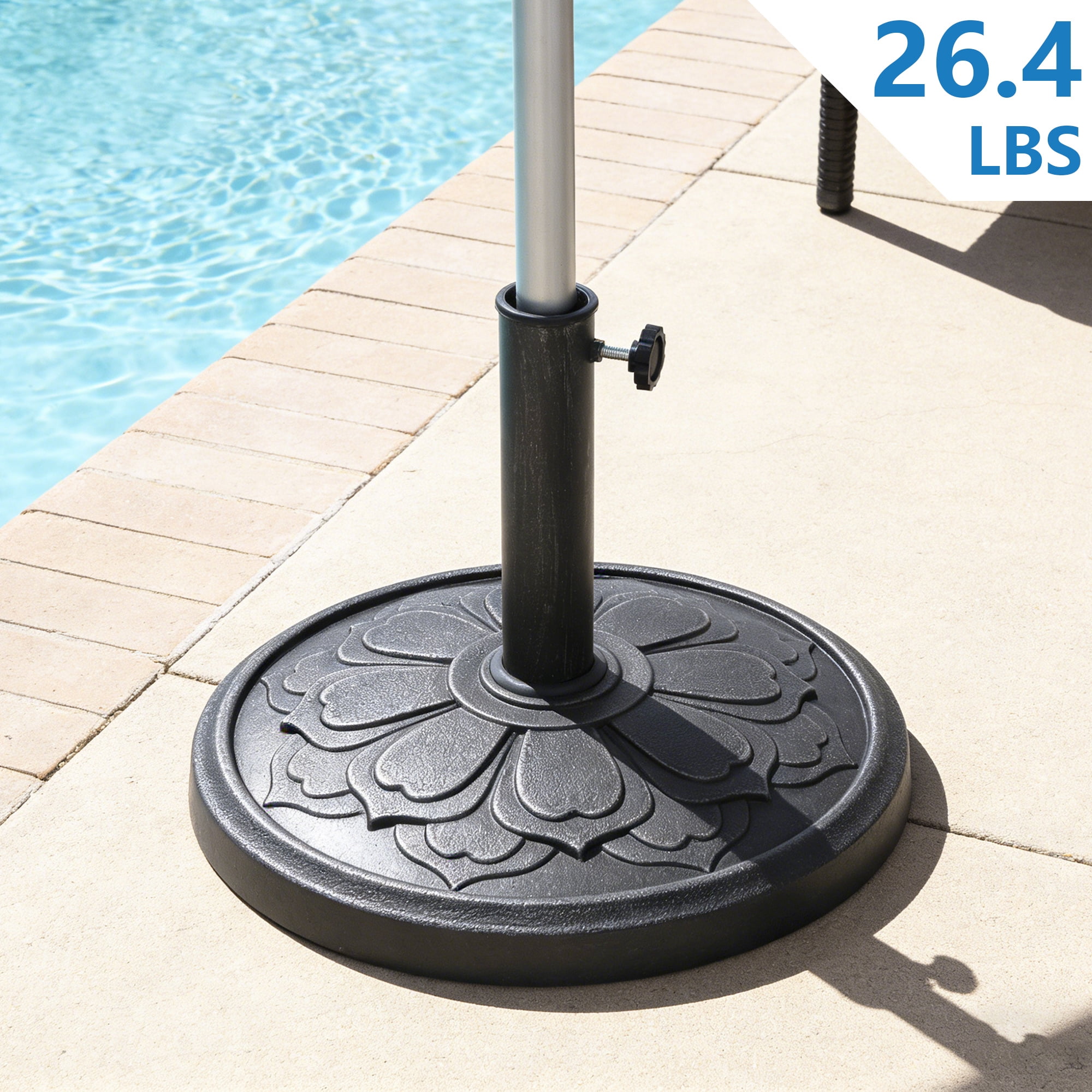 Kool 27 lbs. Lotus Design Umbrella Base Outdoor Market Umbrella Stand in Antique Silver
